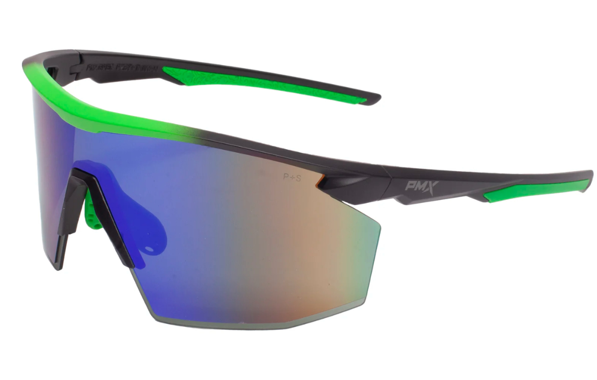 Окуляри захисні Pyramex PMXSPEC (green mirror) Anti-Fog, синьо-зелені дзеркальні лінзи в чорно-зеленій оправі