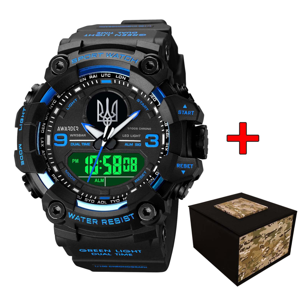 Awarder 001BUUASI Тризуб срібло Чорні з синім + Коробка.