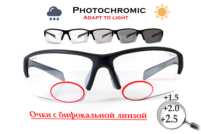 Окуляри біфокальні фотохромні (захисні) Global Vision Hercules-7 Bifocal (+2.5) photochromic (clear), фотохромні прозорі