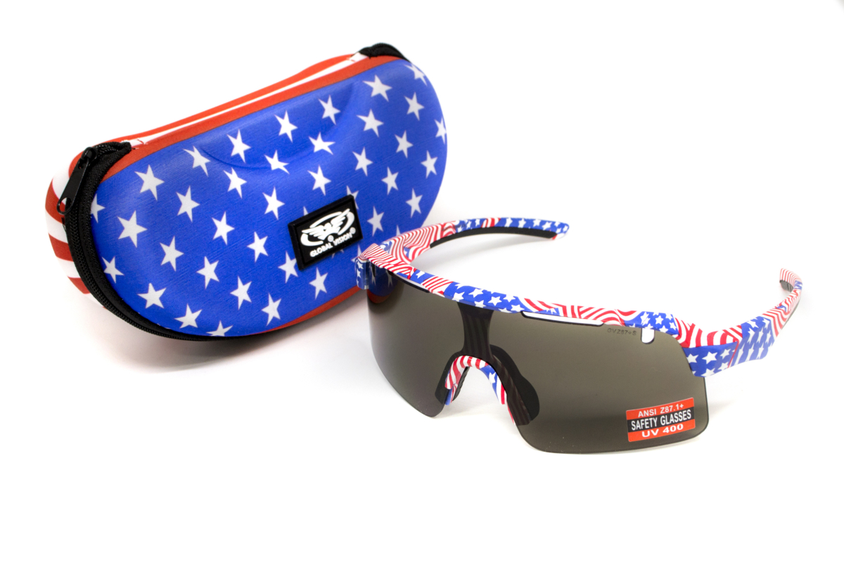 Окуляри захисні Global Vision Holeshot USA Flag (gray), сірі в оправі прапор США
