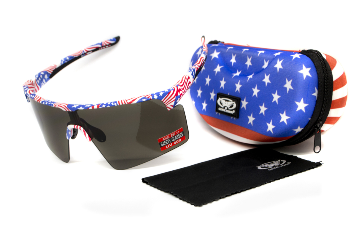Окуляри захисні Global Vision Onyx USA Flag (gray), сірі в оправі прапор США