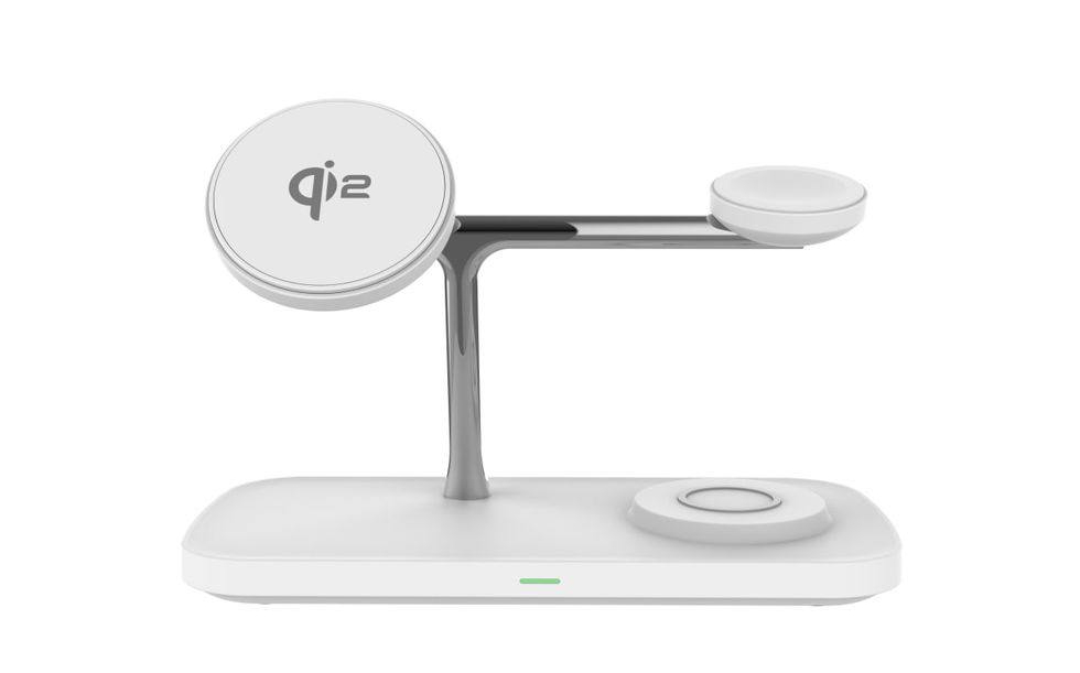Бездротова зарядка 3в1 Док станція QINETIQ Magsafe Qi2 T255 15W для Samsung/iPhone 12/15, AirPods,GalaxyBuds, AppleWatch, GalaxyWatch (Qi2 certificated) біла