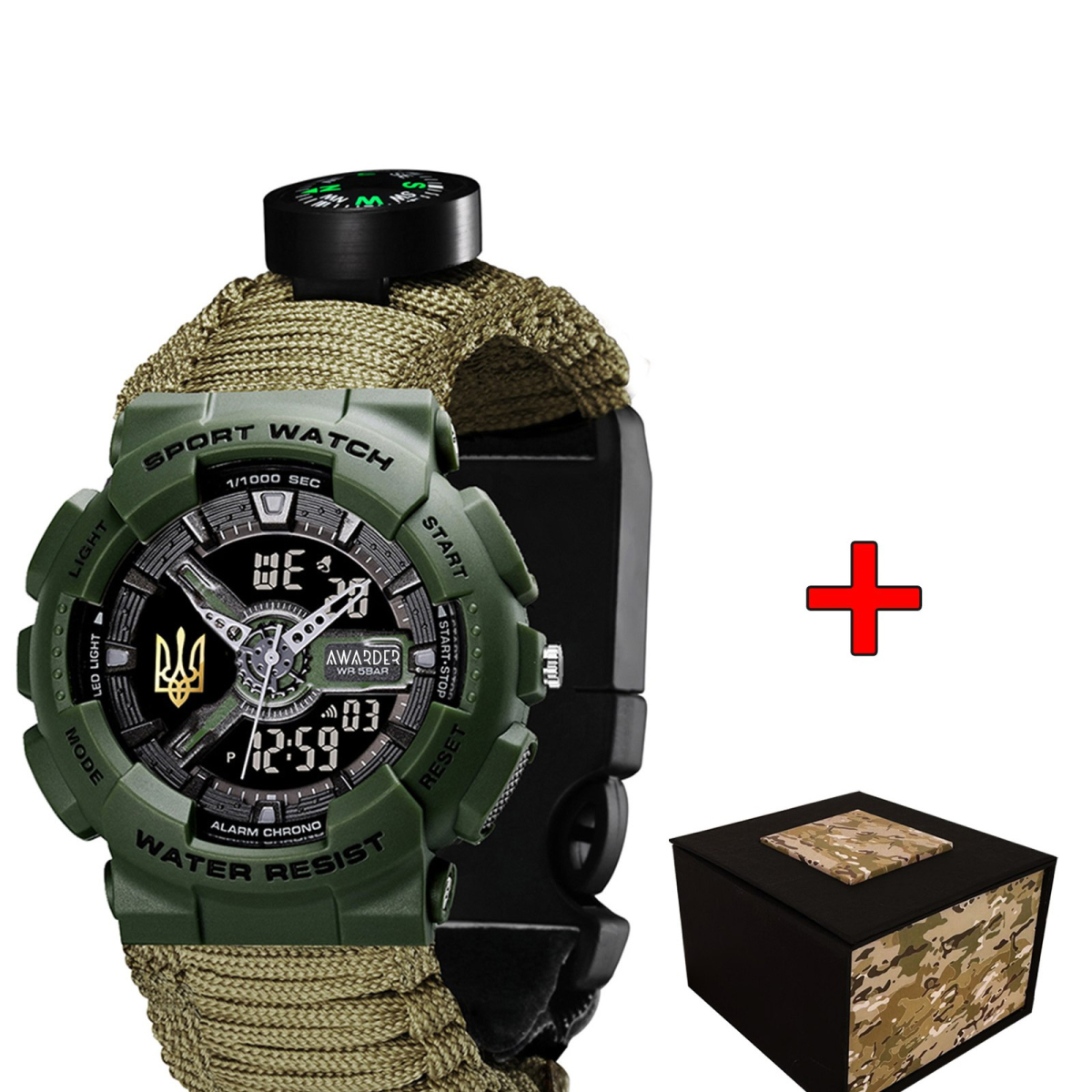 Awarder 005P Тризуб золото Army Green Паракордовий ремінець Army Green + Коробка.