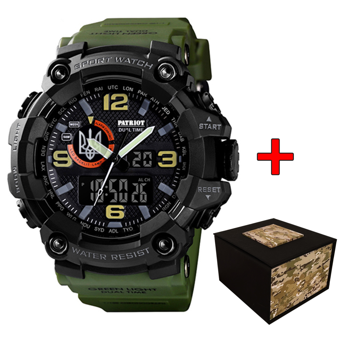 Patriot 002AGUASI Тризуб срібло Зелені + Коробка.